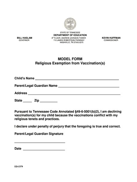 Religious Exemption Letter Printable Immunization Exemption Form Tennessee